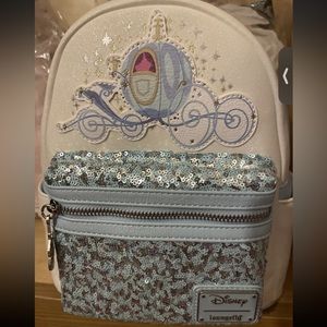 Loungefly Disney Cinderella's Magical Carriage Sequin Mini Backpack NWT
